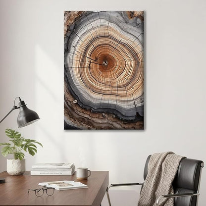 IBHJSART Framed Tree Ring Canvas Wall Art Vintage Colorful Wood Stump Painting Prints Modern Minimalist Pictures Neutral Nature Rustic Farmhouse Decor Living Room Bedroom Bathroom Office