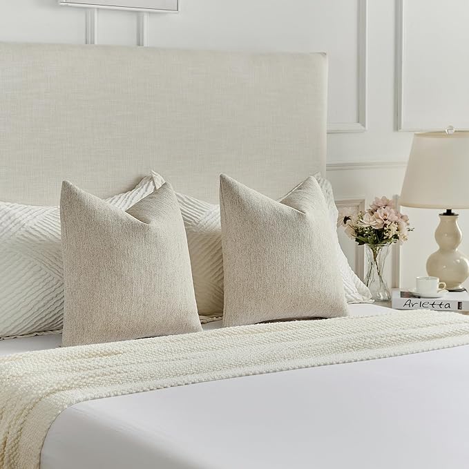 FUTEI Natural Linen Chenille Decorative Throw Pillow Covers 26x26 Inch Set of 2,Soft Cozy Faux Linen Textured Euro Pillow Shams,Farmhouse Home Decor for Couch Living Room