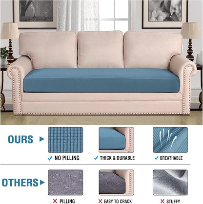 H.VERSAILTEX Super Stretch Individual Seat Cushion Covers Sofa Covers Couch Cushion Covers Slipcover Sets Thick Jacquard Textured Twill Fabric (1 Piece Sofa Cushion Cover, Dusty Blue)