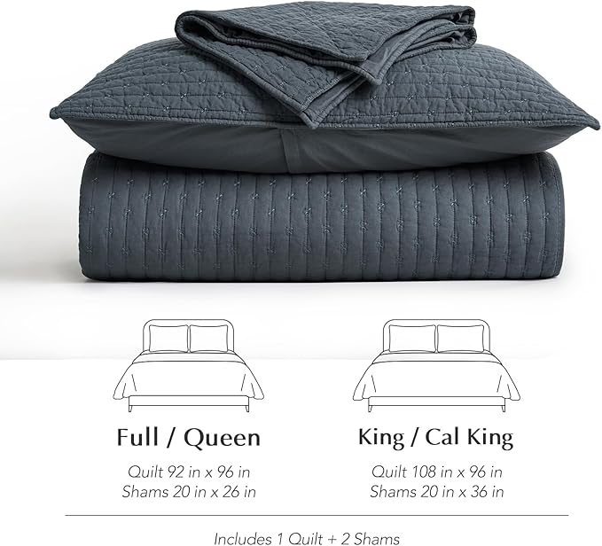 EVERGRACE Cross Stitch Pre-Washed Cotton Quilt Bedding Set King Size, Oversized 3 Pieces Lightweight Bedspread Coverlet for All Season, with 2 Matching Shams, Midnight Blue, 108"x96"