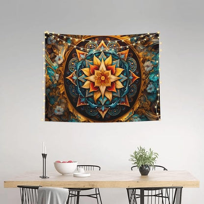 Smacget Mandala Floral Boho Multicolor Flower Psychedelic Wall Hanging for Bedroom Blue Orange Tarot Aesthetic Witchy Home Dorm Decor Hippie Tapestry 40"X28"