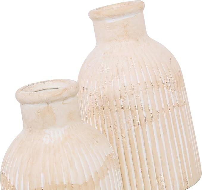 White Ceramic Vase Set of 2 – Modern Farmhouse Decorative Vases for Home, Kitchen, Living Room, Bedroom, Office, Bathroom & Shelf Table Centerpieces