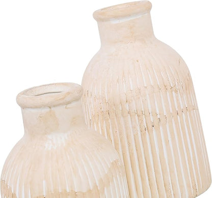 White Ceramic Vase Set of 2 – Modern Farmhouse Decorative Vases for Home, Kitchen, Living Room, Bedroom, Office, Bathroom & Shelf Table Centerpieces