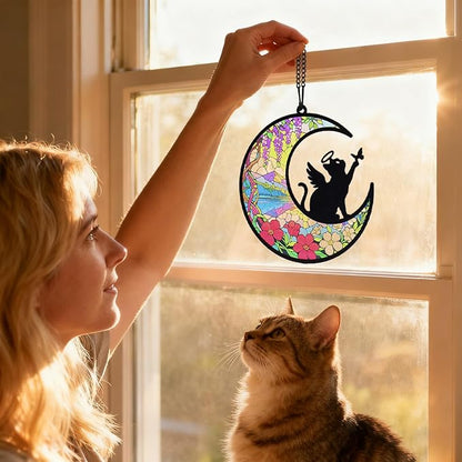 Cat Memorial Suncatcher for Window Ornament, Pet Sympathy Gift to Memorialize The Loss, Angel Cat Sun Catchers with Personalized Decorations