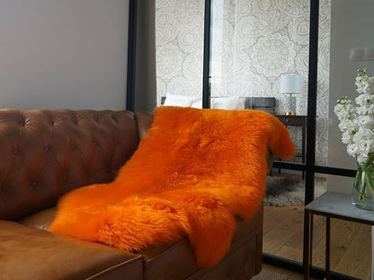 HUAHOO Premium Genuine Sheepskin Rug Camel Real Australia Sheepskin Natural Lambskin Fur Area Rug Seat Covers for Kids Bedroom Sofa Chair Cover Pets Dogs Mat Double Pelt/2' x 6' Orange