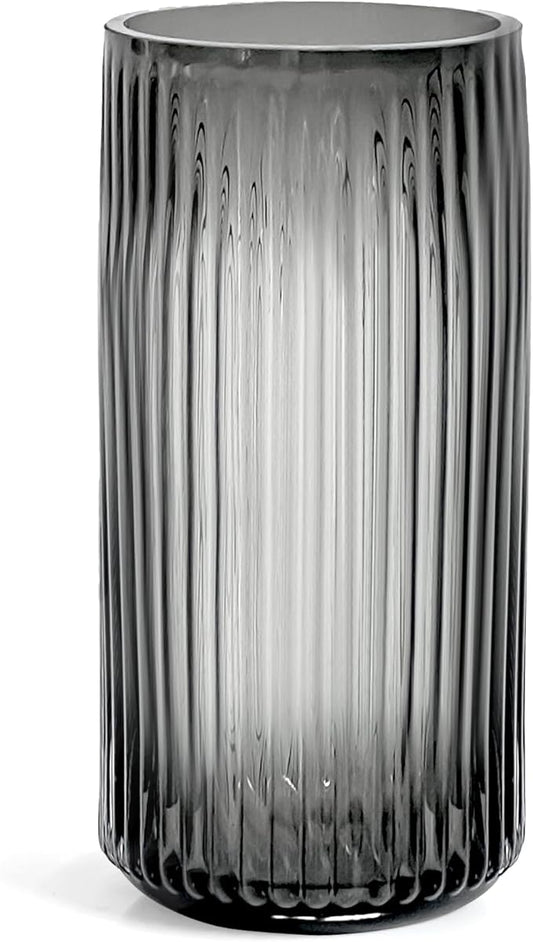 Muyan 9.8" Flower Vase for Decor Ribbed Glass Vase Modern for Centerpieces Desktop Home Office Dining Living Room Wedding (Gray)
