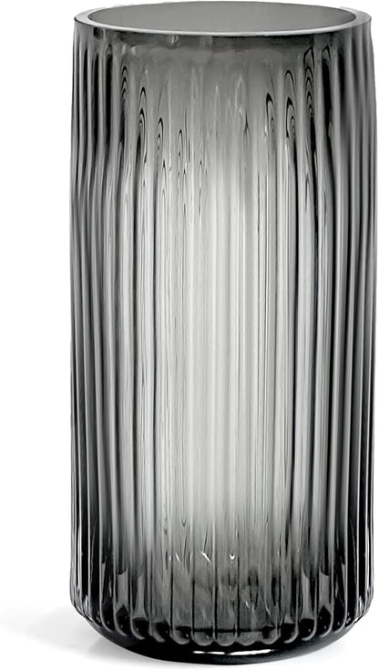 Muyan 7.5" Flower Vase for Decor Ribbed Glass Vase Modern for Centerpieces Desktop Home Office Dining Living Room Wedding (Gray)