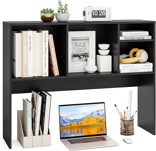 GOFLAME 4 Cubes Desktop Bookshelf, 37” Tabletop Wood Desk Shelf for Computer Monitor, Modern Countertop Desk Display Hutch Storage Organizer Shelf for Home Office, Dorm, Study (Black)