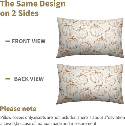 Fall Pillow Covers 12x20 Set of 2 Decorations Orange Pumpkin Throw Pillow Covers Decorative Thanksgiving Pillow Case Farmhouse Rustic Pillowcases Vintage Cozy Soft Autumn for Sofa Bed Home Decor