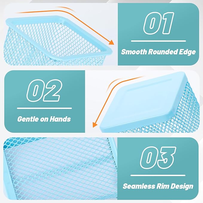 Segarty Pencil Holder, 12 Pack Square Light Blue Pen Holder for Desk, Mesh Pencils Cup Container Marker Organizer Set for Office Supply, School Classroom, Home Desktop Storage and Organization