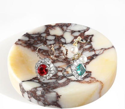 Koville Luxury Italy Calacatta Viola Marble Jewelry Dish, Small Round Trinket Dish for Ring Necklace Earring, 4" Decorative Tray, Aesthetic Home Table Marble Decor
