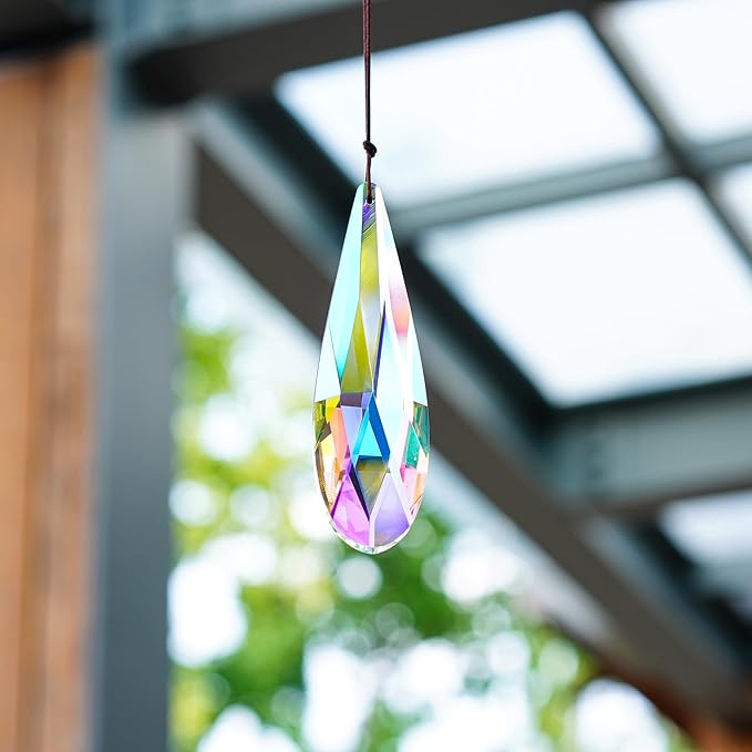 H&D HYALINE & DORA 120mm Hanging Window Crystal Teardrop Prism, Suncatcher Crystal Light Catcher, Glass Hanging Ornaments, Rainbow Maker Pendant Decoration