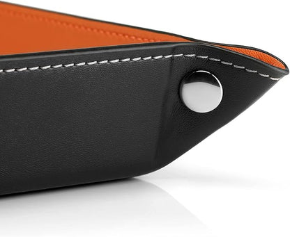 Vlando Valet Tray for Men Women, Nightstand Organizer Vanity Catchall Holder for Dresser Desk Storage Bedside, Travel PU Leather Jewelry Key Bowl Coin Watches and Candy Entryway Tray - Small Size