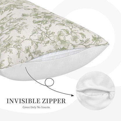 Sage Green Pillow Covers 12x20 Set of 2 Light Green Floral Chinoiserie Throw Pillows Rustic Toile Flower Decorative Pillow Cases Outdoor Chinoiserie Decor Lumbar Cushion Case for Couch Sofa