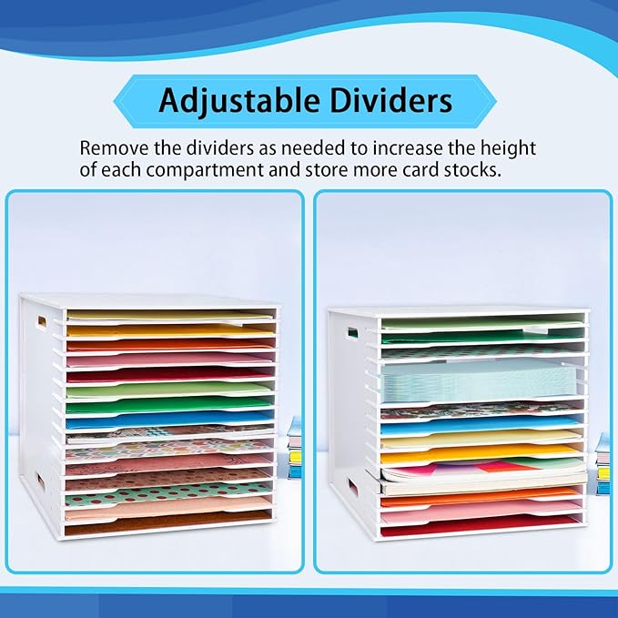 SANFURNEY Scrapbook Paper Organizer for Sizes 12" x 12", 15 Slots File Sorter Storage, Document Holder, Desktop Scrapbook Paper Organizer Rack for Home Office School (White, 15 Slots - Standard Size)
