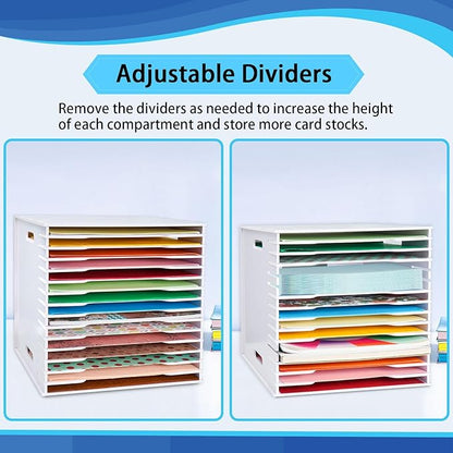 SANFURNEY Scrapbook Paper Organizer for Sizes 12" x 12", 15 Slots File Sorter Storage, Document Holder, Desktop Scrapbook Paper Organizer Rack for Home Office School (White, 15 Slots - Standard Size)