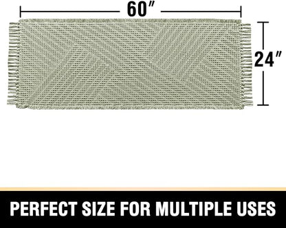 H.VERSAILTEX Waffle Bath Runner Rug Long Bath Mat Super Absorbent Boho Bath Rugs Non Slip Bath Runner for Bathroom Floor Machine Washable Dry Fast Bathroom Rugs with Tassels, 24" x 60", Sage