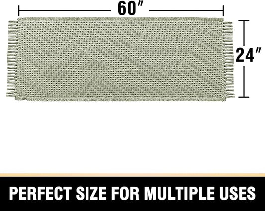 H.VERSAILTEX Waffle Bath Runner Rug Long Bath Mat Super Absorbent Boho Bath Rugs Non Slip Bath Runner for Bathroom Floor Machine Washable Dry Fast Bathroom Rugs with Tassels, 24" x 60", Sage
