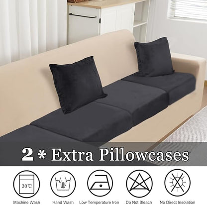 NAISI Sectional Couch Covers 6 Pieces Velvet Couch Cushion Covers L Shape Soft Stretch Sofa Slipcovers with 2pcs Pillowcases for Left/Right Chaise Sectional Couch(2 Seater+1 Chaise+3 Back,Black)