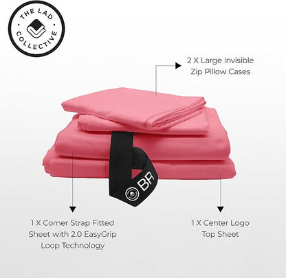 THE LAD COLLECTIVE 2.0 Bedding Set, Comfortable, Soft & Easy-to-Use 4 Piece Cotton Sheet Set, Twin XL Size, Lady Elliott