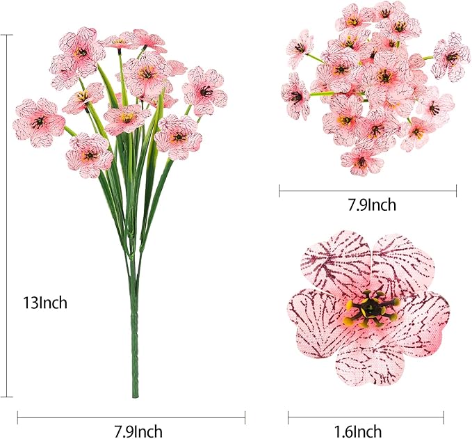 MACTING Artificial Flowers for Outdoors 12 Bundles Fake Flowers UV Resistant Faux Plastic Plants No Fade for Hanging Planters Window Patio Porch Garden Home Indoor Outdoor Summer Decorations(Pink)