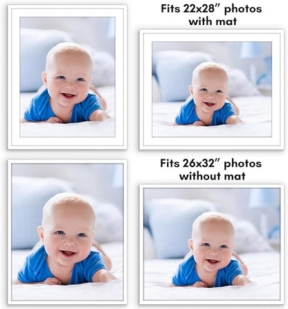 Americanflat 26x32 Picture Frame with Polished Plexiglass - Use as 22x28 Frame with Mat or Display 26x32 Photo Without Mat - Streamline Collection - Thin Border Picture Frames for Wall - White