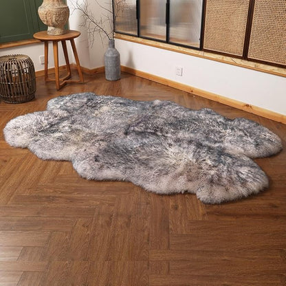 LLB Genuine Sheepskin Area Rug Wool Rug Fur Carpet Fluffy Shaggy Fur Rug for Living Room Kids Bedroom Real Sheepskin Throw Lambskin Rugs Sofa Mat Chair Seat Covers (Snow Grey, 4 x 6 ft Sheepskin)