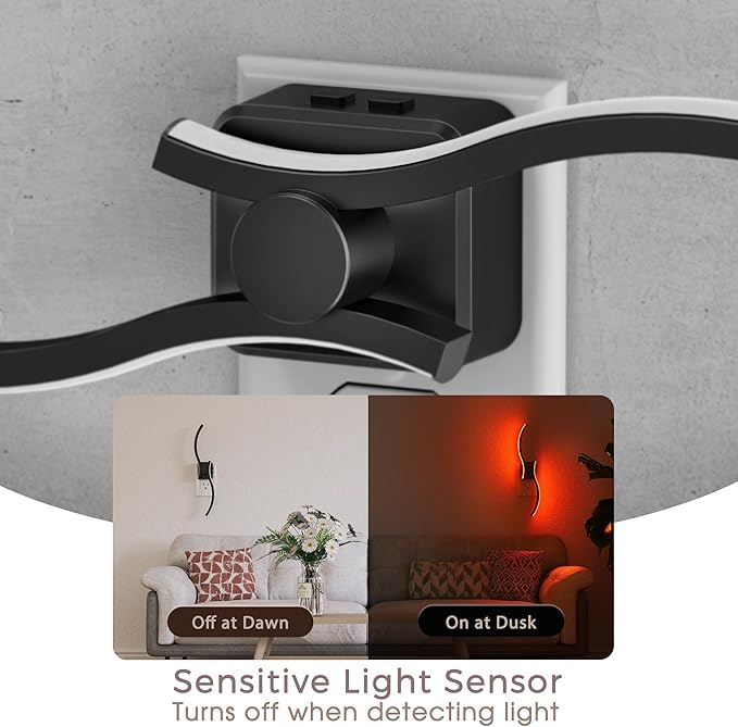 Briignite Night Lights Plug into Wall, 3000K+8 Color Changing Dimmable LED Night Light 1W 180° Rotating Wall Sconce Dusk to Dawn Sensor Plug in Nightlight for Bathroom Bedroom Hallway Kitchen
