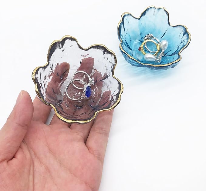 Small Jewelry Dish Tray, Flower Glass Ring Dish Engagement Gifts, Crystal Ring Holder Dish Jewlery Plate, Nightstand Decor Jewelry Tray Trinket Dish, Jewelry Bowl Dish for Rings, Earrings