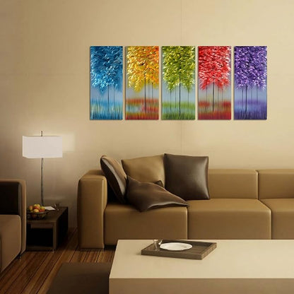 MyArton Handmade Metal Wall Art with Bog Life Multi-Colored Tree, 3D Abstract Design Artwork for Modern and Contemporary Decor, Indoor Outdoor Wall Decorations, 5-Panels Metal Art Measure 24"x 64"