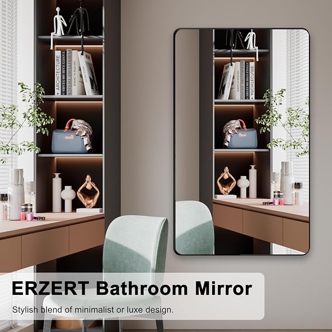 Bathroom Mirrors for Over Sink,55x30Inch Vanity Mirrors for Wall,Black Metal Frame Rectangle Mirrors for Bathroom Farmhouse,Restroom,Hangs Horizontally or Vertically