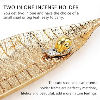 Accmor Incense Holder Set, Leaf and Snail Incense Burner, Incense Ash Catcher, Incense Sticks Holder for Counters, Meditation Room, Yoga, Home, Office, Gold