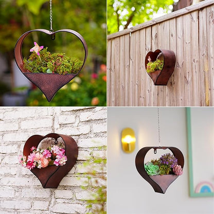Valentines Day Gifts Metal Hanging Planters for Indoor & Outdoor Plants - Heart Shaped Planters for Wall or Window,Garden Patio or Indoor Decor for Women(Cooper)