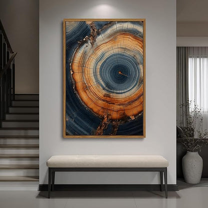 IBHJSART Framed Tree Ring Canvas Wall Art Vintage Colorful Wood Stump Painting Prints Modern Minimalist Pictures Neutral Nature Rustic Farmhouse Decor Living Room Bedroom Bathroom Office