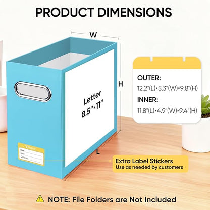 BALEINE File Organizer Box, Cardboard File Folder Organizer with Handle for Letter Size, Portable Collapsible Hanging Filing Box for Home Office Document Storage (2 Pack, Blue)