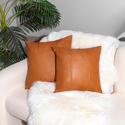Faux Leather Throw Pillow Covers 20X20 Inch Set of 2 Brown Outdoor Modern Farmhouse Solid Decorative Pillow Covers for Room Couch Living Bedroom Bed Sofa(No Filling Material