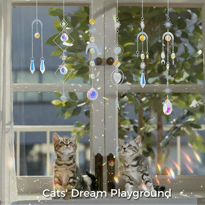 suddus 6pcs Silver Suncatchers Crystal Prism, Christmas Rainbow Maker Pendants, Sun Catcher Hanging for Window, Home, Garden, Cat, Thanksgiving Day, Party, Wedding Decoration