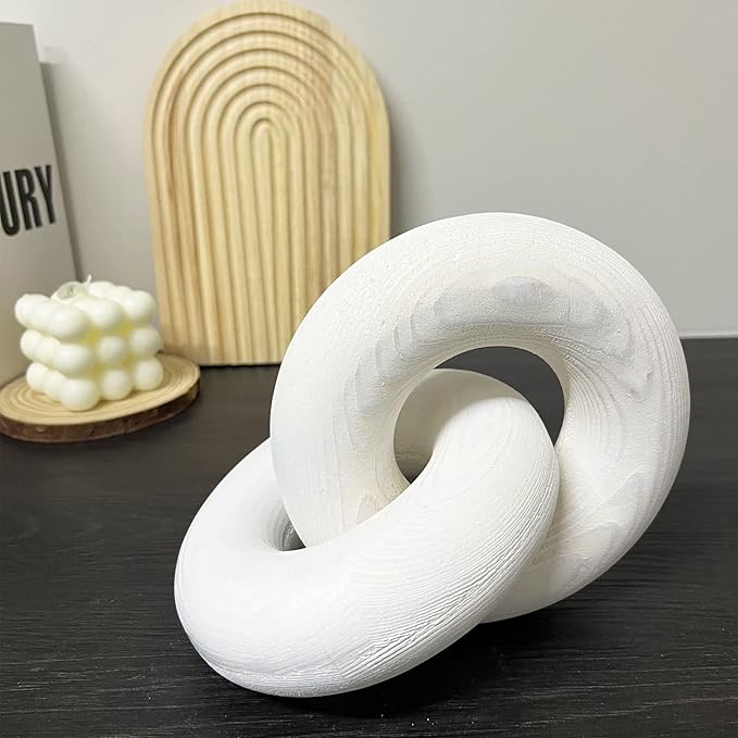 Wood Chain Link Decor Knot Decor，2-Link Hand Boho Carved Wood Chain Suitable for Bedroom, Living Room, Coffee Shop Decoration (White)