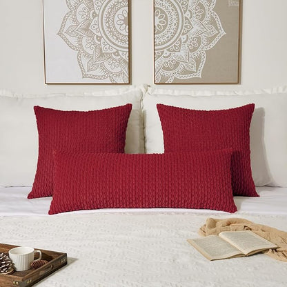 Kevin Textile 20x54 Inch Long Body Lumbar 1 Pack Boho Decorative Throw Pillow Cover Soft Striped Corduroy Rectangle Cushion Case Farmhouse Accent for Living Room Couch Sofa Bed, Burgundy