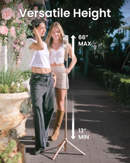 KraftGeek Magnetic Phone Tripod for iPhone MagSafe – 66'' Auto-Open Selfie Stick with Remote, Cell Phone Tripod Stand for Video Recording, Vlogging & TikTok (Ombré Peach)