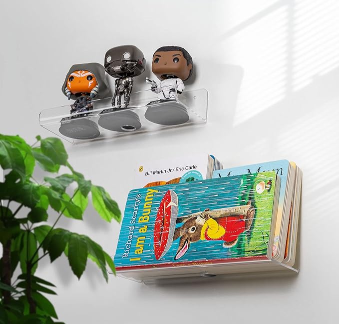 OAPRIRE 2-Pack Clear Acrylic Floating Wall Shelves, 10" Minimalist Book & Decor Shelf Set for Bedroom, Bathroom, Kitchen