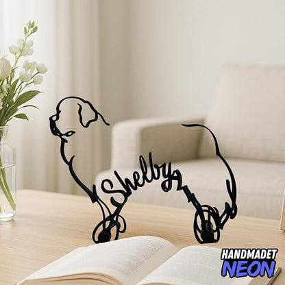 Personalized Newfoundland Dog Minimalist Sculpture, Custom Name Newfie Dogs Metal Desk Decor, Decorative Aesthetic Table Sign Gifts for Pet Lovers, Kids Room, Home Office Decoration