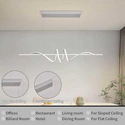 Modern LED Pendant Light, 39.37in Silver Chandelier Dimmable,3000K-6000K Adjustable Color Temperature, Aluminum Modern Kitchen Light Fixture for Dining Room