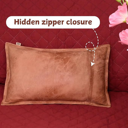 100% Lambskin Leather Pillow Cover - Sofa Cushion Case - Decorative Throw Covers for Living Room & Bedroom, 22x30 Inch - Mango Tan Crunch Box Pack of 2