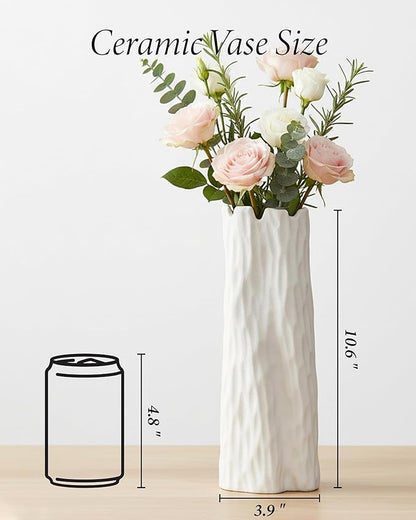 10.7 Inch White Ceramic Vase, Organic Nature Shape, OOSTONEE Boho Nordic Modern Style White Flower Vase, Shelf, Home, Living Room, Coffee Table Centerpiece, Ceramic vases for Home Decor
