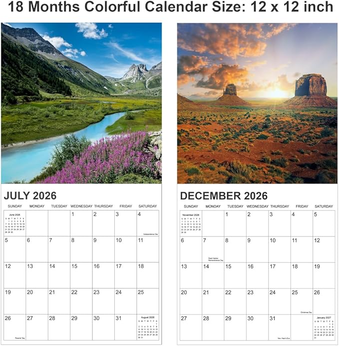 2026 Calendar for Wall, National Parks Calendar 2026 from January 2026 - June 2027, 12" x 24" Opened 18 Months Calendar, Full Page Months Thick & Sturdy Paper for Gift Perfect Organizing & Planning