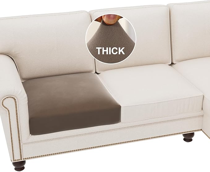 H.VERSAILTEX Fleece Couch Cushion Covers Stretch Chair Covers for Living Room Armchair Sectional Couch Covers Comfortable and Durable Fabric(1 Seater Cushion Cover, Taupe)
