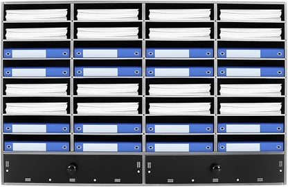 Literature Organizer with 32 Compartments | Adjustable Desktop File Sorter Mail Center for Home, Office & Classroom | PVC Paper Storage Cabinet with 2 Drawers and Shelves, Black