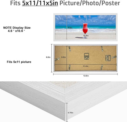 5x11 Frame Rustic White, Distressed 11x5 Picture Frame, Art Pic Hanging Poster Frame, 5 by 11 Gallery Family Concert Portrait Wall Photo Frame Horizontal Vertical Display Gift