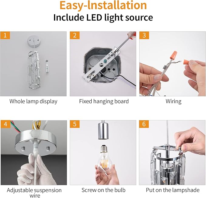 LMQNINE Chrome Pendant Light - Modern Pendant Lighting for Kitchen Island and Bedroom (Chrome 1-Pack)